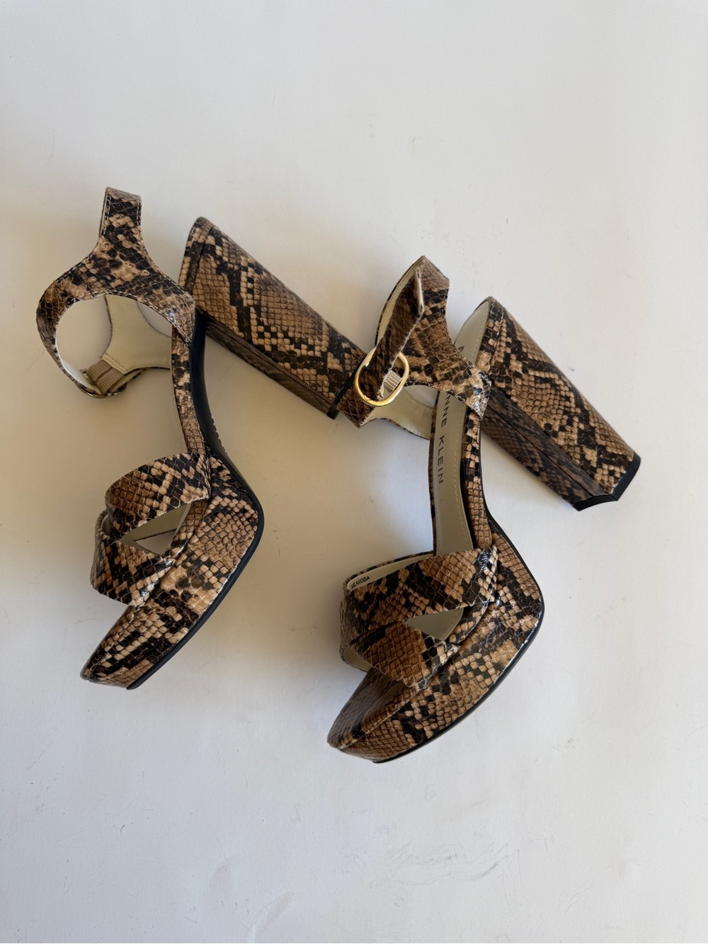 Anne Klein Brown Snake-Print Platform Sandals - Picture 16 of 16